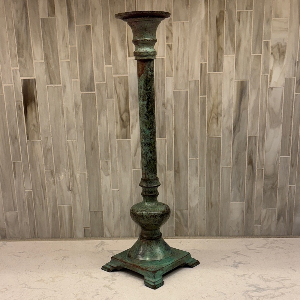 Antique/Vintage Wash Patina Metal Candle Holder